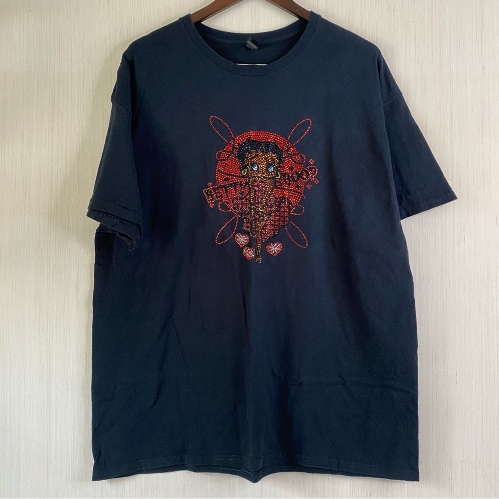 Gildan Women’s Betty Boop Rhinestone Graphic Short Sleeve T-Shirt Black XL